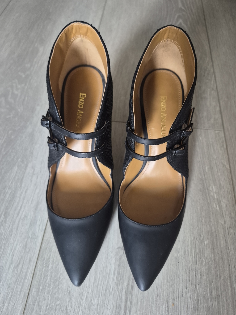 Enzo Angiolini Women’s Size 8 Black Pointed Toe Double Strap Heels Pumps